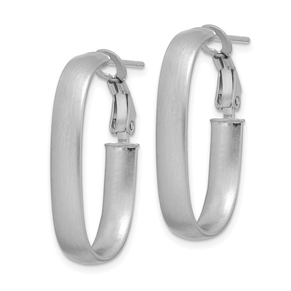 14K White Gold Satin Oval Omega Back Hoop Earrings (TF1760W)