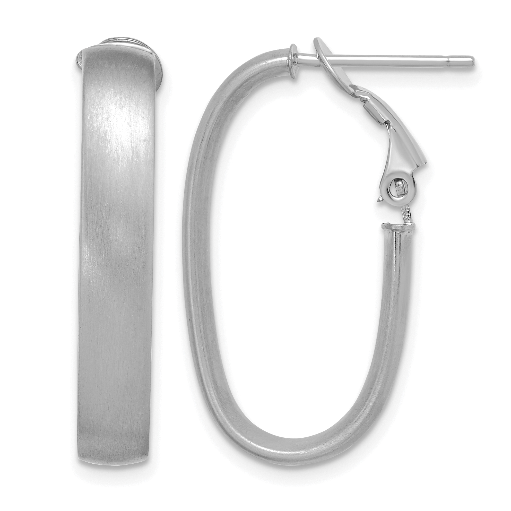 14K White Gold Satin Oval Omega Back Hoop Earrings (TF1760W)