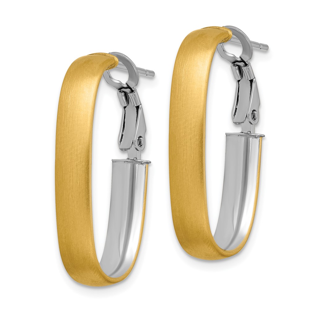 14K with White Rhodium Polished and Satin Oval Omega Back Hoop Earrings (TF1761)