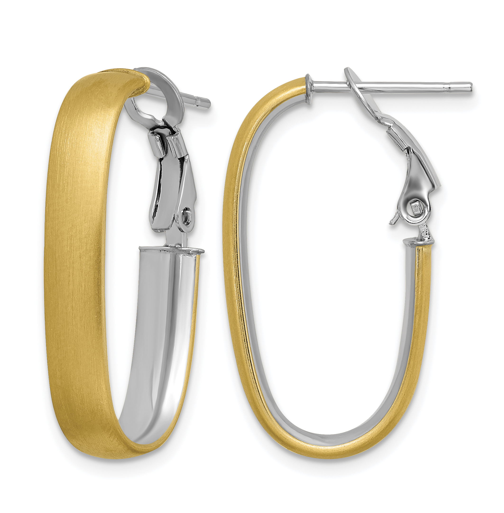 14K with White Rhodium Polished and Satin Oval Omega Back Hoop Earrings (TF1761)