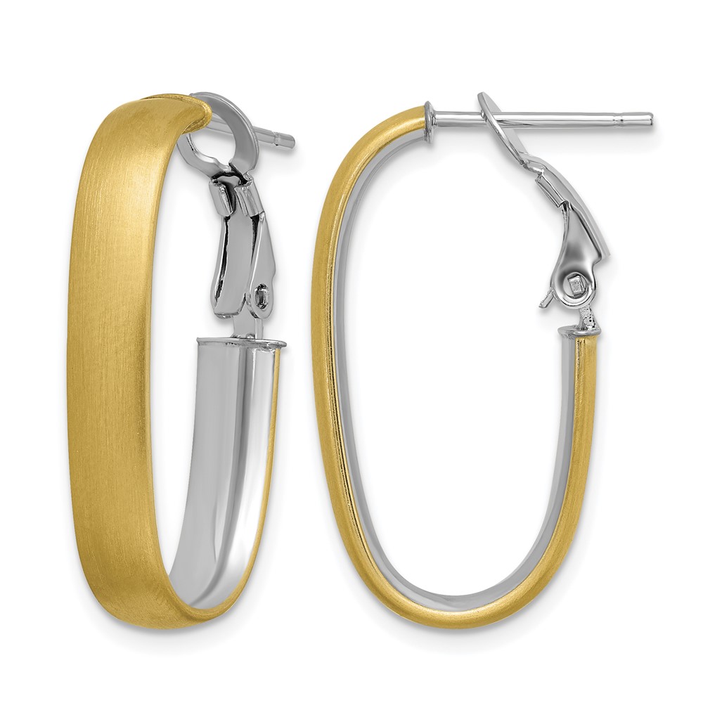 14K with White Rhodium Polished and Satin Oval Omega Back Hoop Earrings (TF1761)