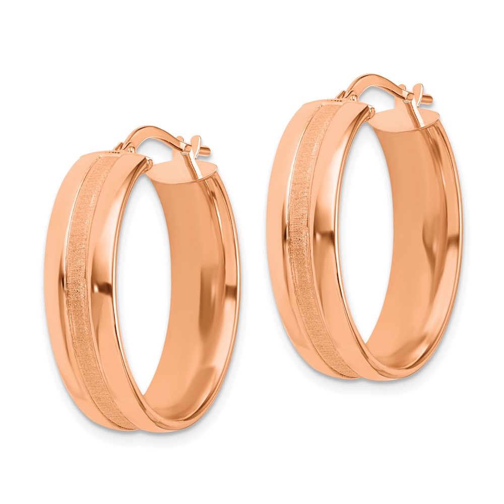 14K Rose Gold 25mm Satin and Polished Hoop Earrings (TF1763R)