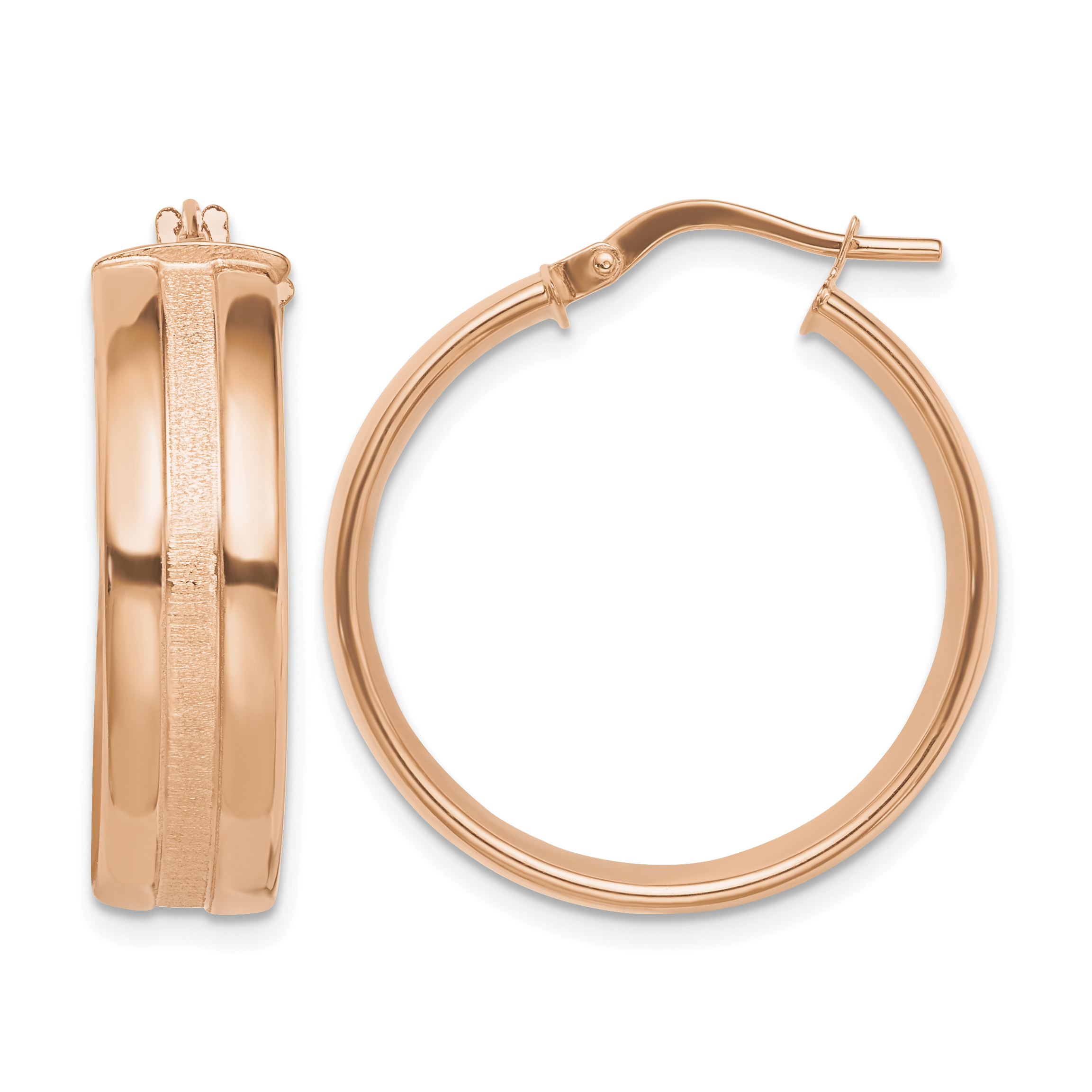 14K Rose Gold 25mm Satin and Polished Hoop Earrings (TF1763R)
