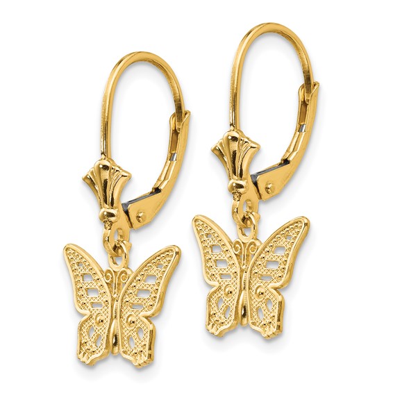 14K Cut-out Butterfly Dangle Leverback Earrings