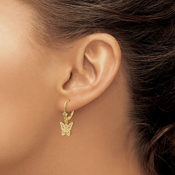 14K Cut-out Butterfly Dangle Leverback Earrings