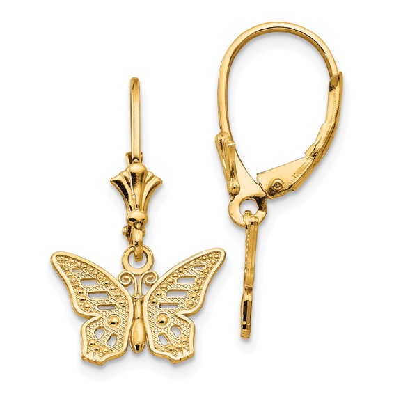 14K Cut-out Butterfly Dangle Leverback Earrings