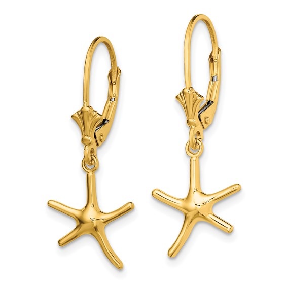 Gold Starfish Dangle Leverback Earrings