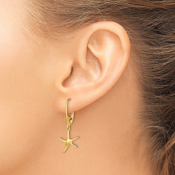 Gold Starfish Dangle Leverback Earrings
