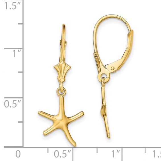 Gold Starfish Dangle Leverback Earrings