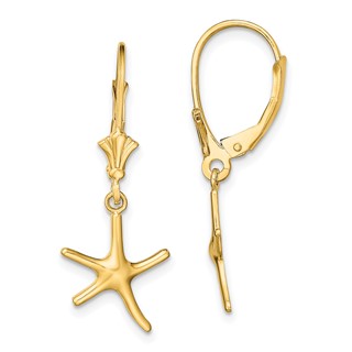 Gold Starfish Dangle Leverback Earrings