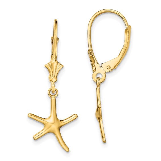 Gold Starfish Dangle Leverback Earrings