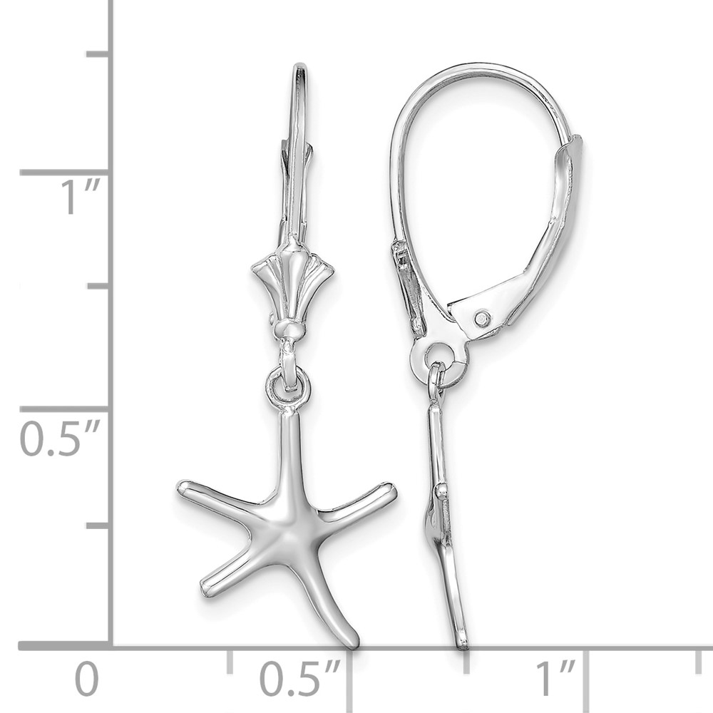 14K White Gold 3-D Mini Starfish Leverback Earrings (TF1769W)