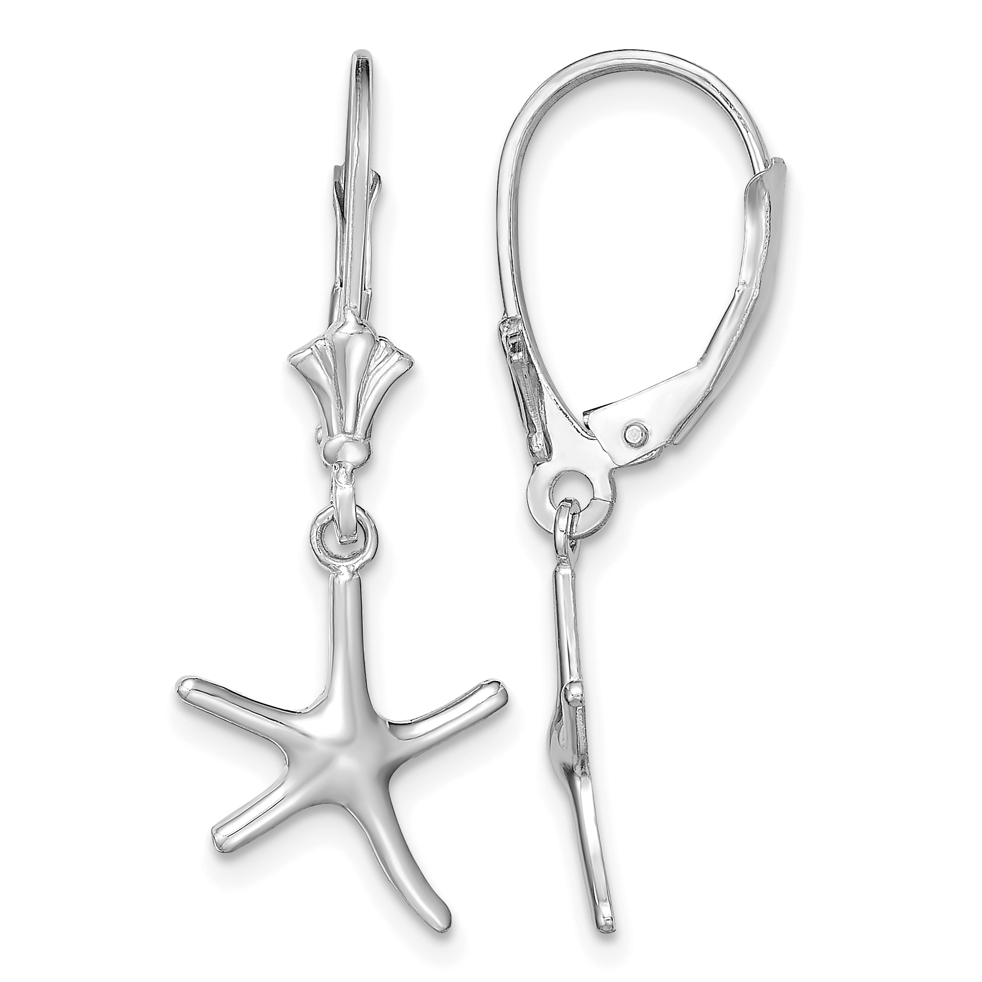 14K White Gold 3-D Mini Starfish Leverback Earrings (TF1769W)