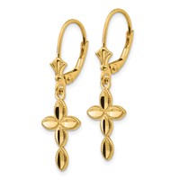 14K Yellow Gold Diamond-cut Fancy Cross Dangle Leverback Earrings view 2