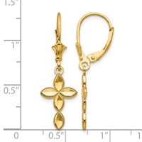 14K Yellow Gold Diamond-cut Fancy Cross Dangle Leverback Earrings view 4