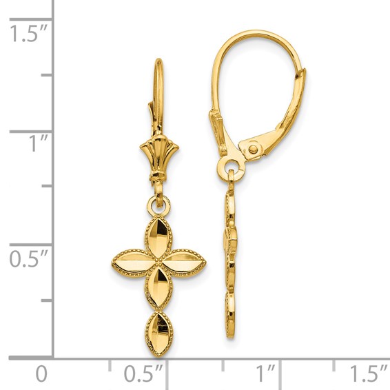 14k Diamond-cut Fancy Cross Dangle Leverback Earrings