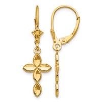 14K Yellow Gold Diamond-cut Fancy Cross Dangle Leverback Earrings view 1