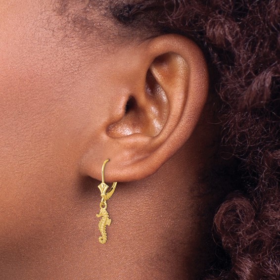 Gold Seahorse Leverback Earrings