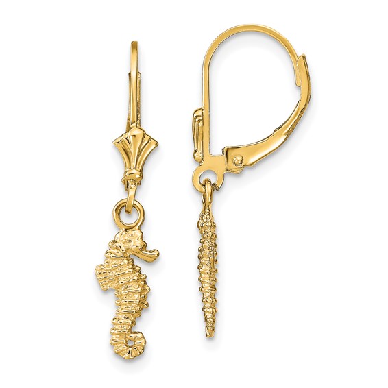 Gold Seahorse Leverback Earrings