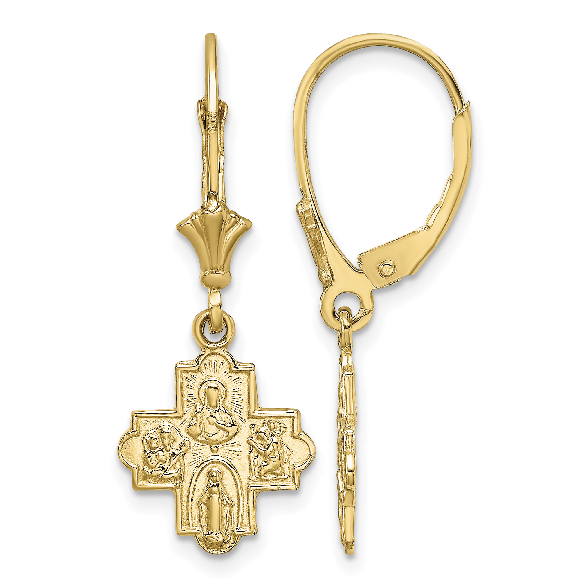 14K Small 4-Way Medal Cross Leverback Earrings (TF1772)