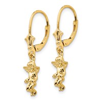 14K Yellow Gold Angel Dangle Leverback Earrings view 2