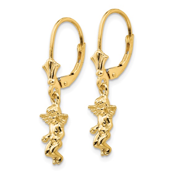 14k Angel Dangle Leverback Earrings