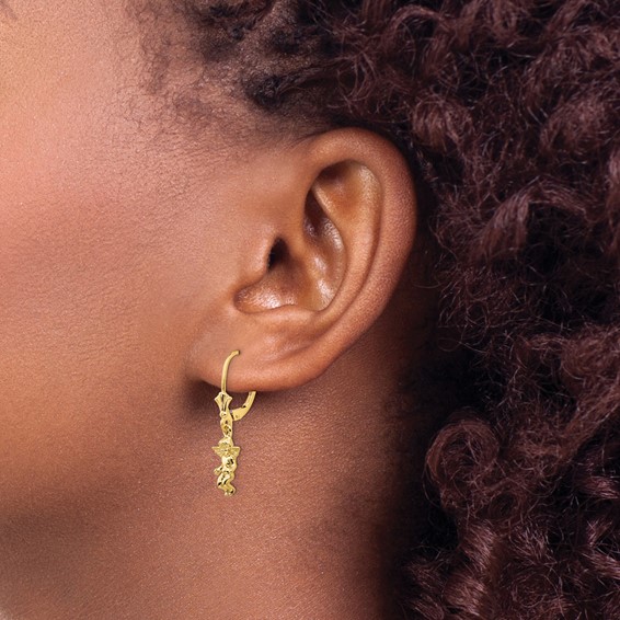 14k Angel Dangle Leverback Earrings