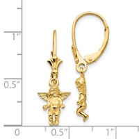 14K Yellow Gold Angel Dangle Leverback Earrings view 4