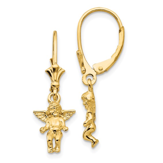 14k Angel Dangle Leverback Earrings