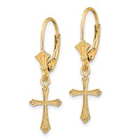 14K Yellow Gold Cross Dangle Leverback Earrings view 2