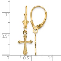 14K Yellow Gold Cross Dangle Leverback Earrings view 4