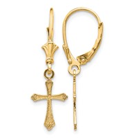 14K Yellow Gold Cross Dangle Leverback Earrings view 1