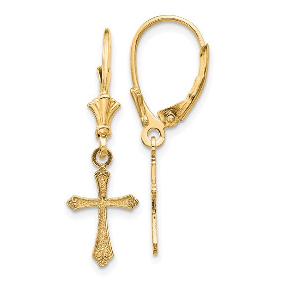 Gold Cross Leverback Earrings