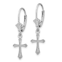 14K White Gold Cross Dangle Leverback Earrings view 2