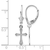 14K White Gold Cross Dangle Leverback Earrings view 4