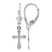 14K White Gold Cross Dangle Leverback Earrings view 1