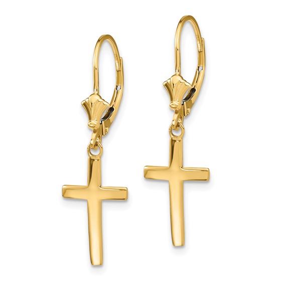 Gold Cross Leverback Earrings