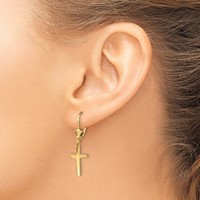 14K Yellow Gold Polished Cross Dangle Leverback Earrings view 3