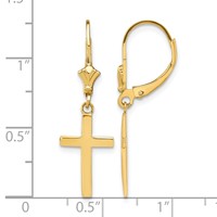 14K Yellow Gold Polished Cross Dangle Leverback Earrings view 4
