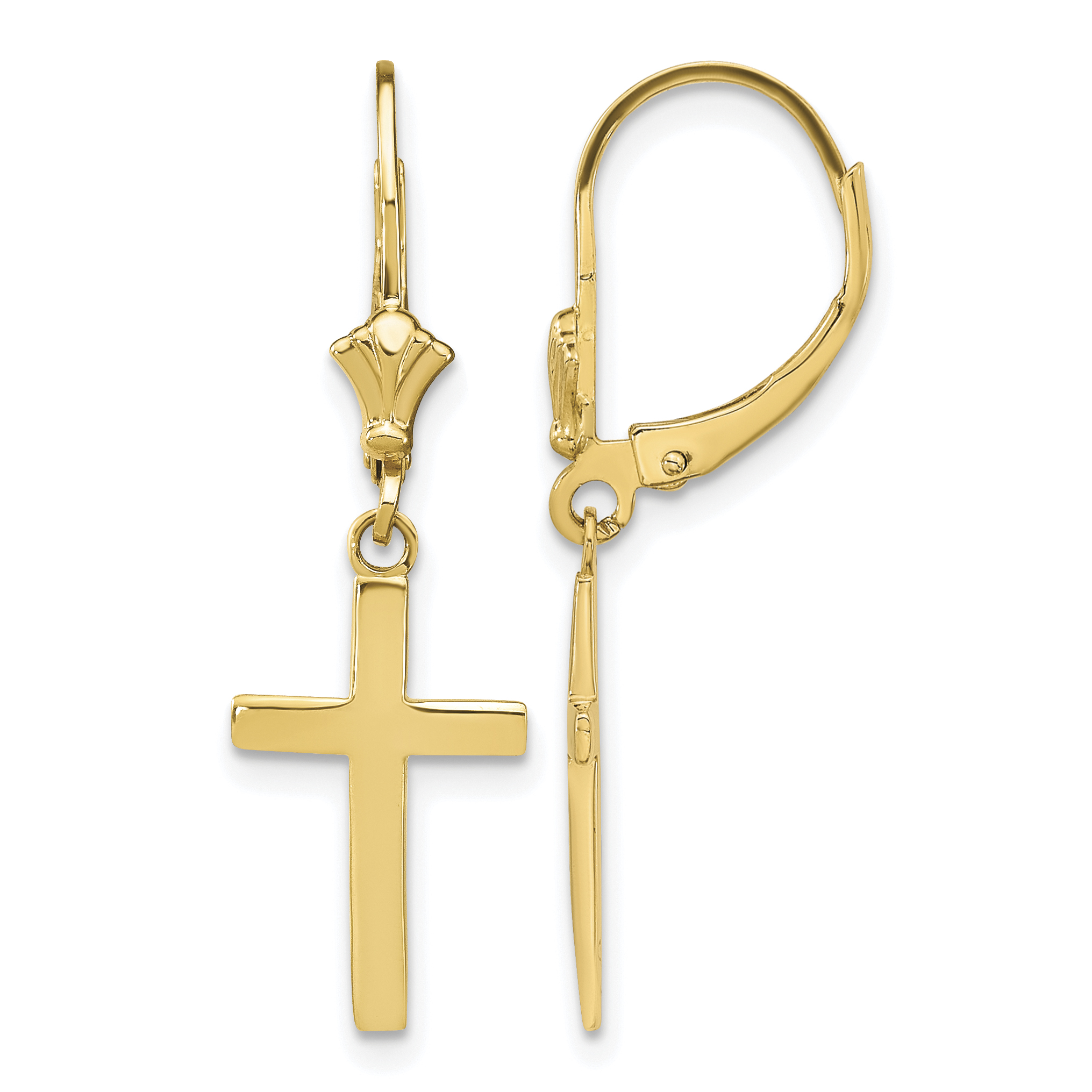 14k Polished Cross Leverback Earrings (TF1776)