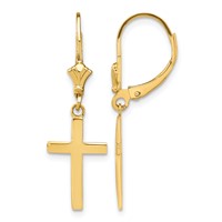 14K Yellow Gold Polished Cross Dangle Leverback Earrings view 1