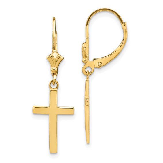 Gold Cross Leverback Earrings