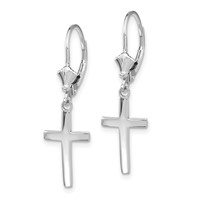 14K White Gold Polished Cross Dangle Leverback Earrings view 2