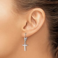 14K White Gold Polished Cross Dangle Leverback Earrings view 3
