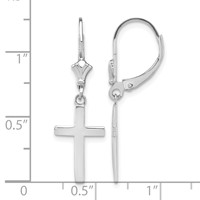 14K White Gold Polished Cross Dangle Leverback Earrings view 4