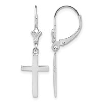 14K White Gold Polished Cross Dangle Leverback Earrings view 1