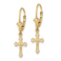 14K Yellow Gold Crucifix Dangle Leverback Earrings view 2