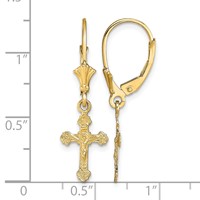 14K Yellow Gold Crucifix Dangle Leverback Earrings view 4
