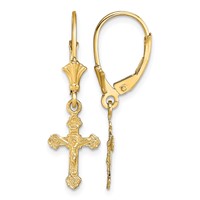 14K Yellow Gold Crucifix Dangle Leverback Earrings view 1
