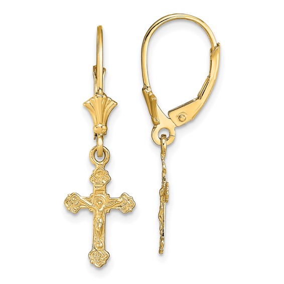 Gold Crucifix Dangle Earrings